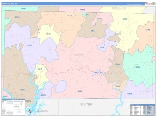Ozark County, MO ColorCast style ZIP Code wall map