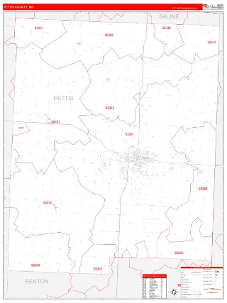 Pettis County, MO RedLine style ZIP Code wall map