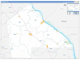 Pike County, MO Business Reference style ZIP Code wall map