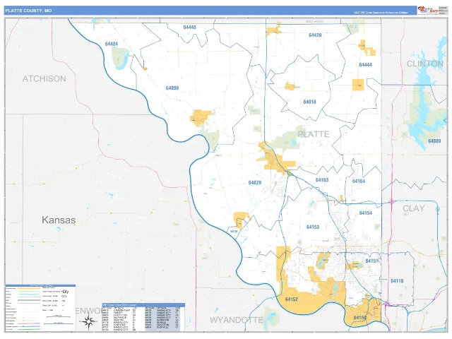 Platte County, MO ZIP Code Wall Map, Business Reference style