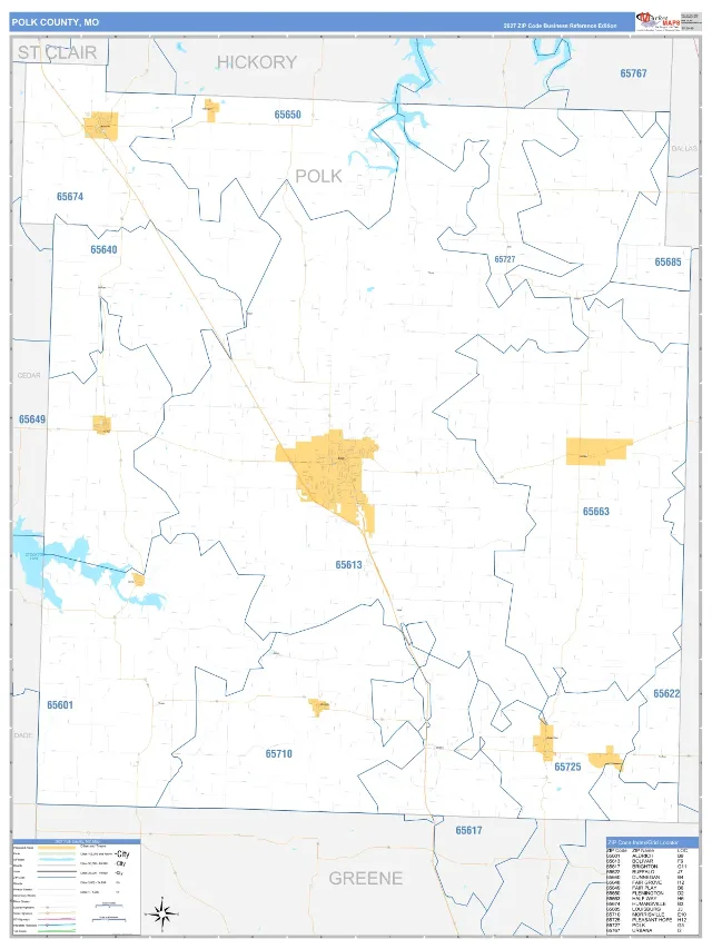 Polk County, MO ZIP Code Wall Map, Business Reference style