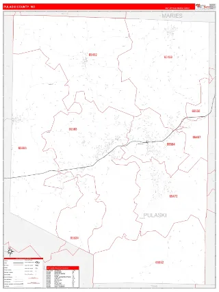 Pulaski County, MO RedLine style ZIP Code wall map