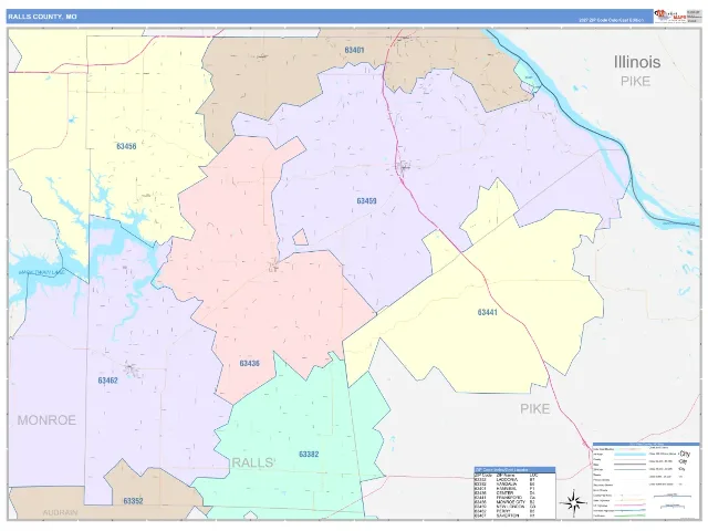 Ralls County, MO ZIP Code Wall Map, ColorCast style