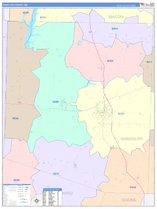 Randolph County, MO ColorCast style ZIP Code wall map