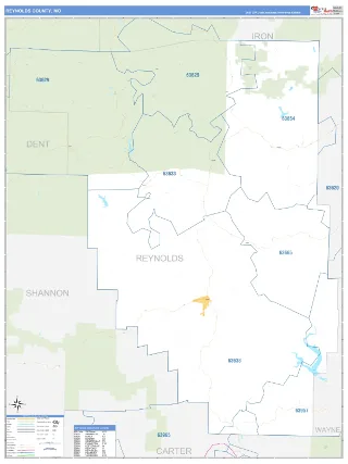 Reynolds County, MO Business Reference style ZIP Code wall map