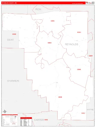 Reynolds County, MO RedLine style ZIP Code wall map