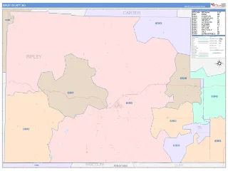 Ripley County, MO ColorCast style ZIP Code wall map