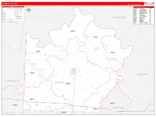 Saline County, MO RedLine style ZIP Code wall map