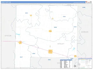 Shelby County, MO Business Reference style ZIP Code wall map