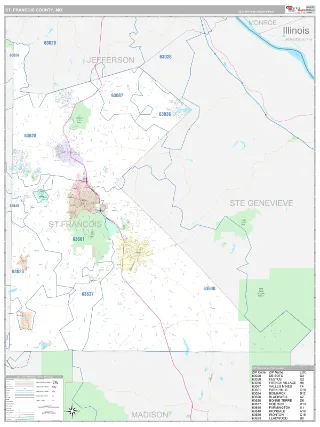 St. Francois County, MO Classic style ZIP Code wall map