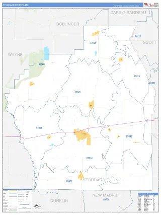 Stoddard County, MO Business Reference style ZIP Code wall map