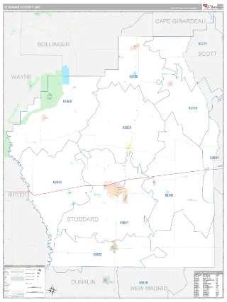 Stoddard County, MO Classic style ZIP Code wall map