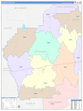 Stoddard County, MO ColorCast style ZIP Code wall map