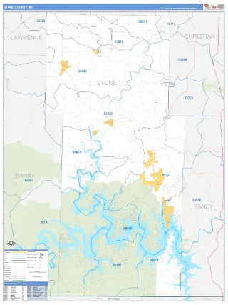 Stone County, MO Business Reference style ZIP Code wall map