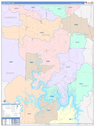 Stone County, MO ColorCast style ZIP Code wall map