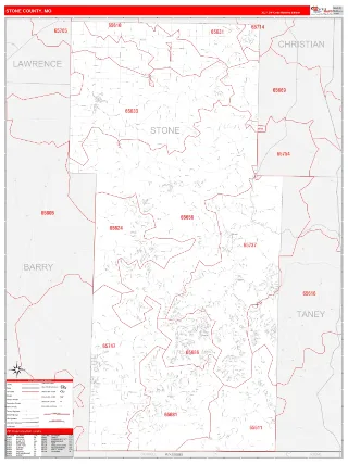 Stone County, MO RedLine style ZIP Code wall map