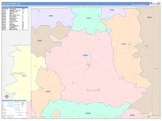 Sullivan County, MO ColorCast style ZIP Code wall map