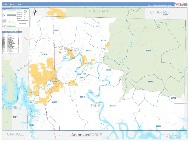 Taney County, MO ZIP Code Wall Map, Business Reference style