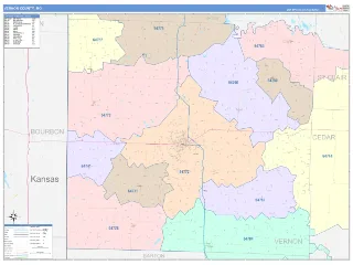 Vernon County, MO ColorCast style ZIP Code wall map