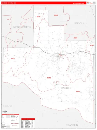 Warren County, MO RedLine style ZIP Code wall map