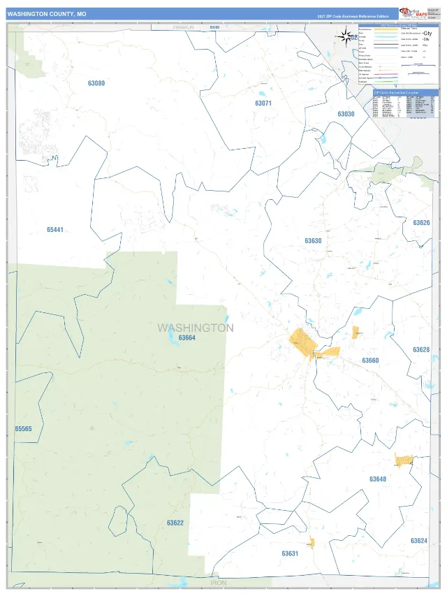 Washington County, MO ZIP Code Wall Map, Business Reference style