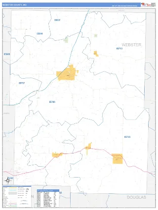 Webster County, MO Business Reference style ZIP Code wall map