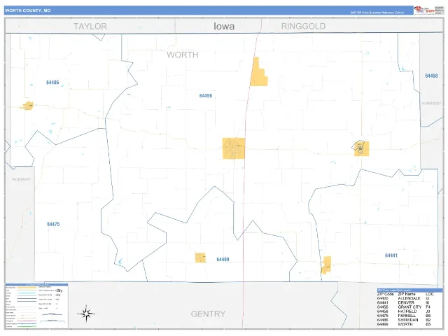 Worth County, MO ZIP Code Wall Map, Business Reference style
