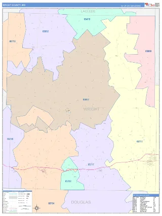 Wright County, MO ColorCast style ZIP Code wall map