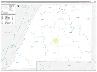 Attala County, MS Classic style ZIP Code wall map