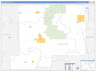 Chickasaw County, MS Business Reference style ZIP Code wall map