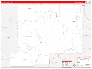 Chickasaw County, MS RedLine style ZIP Code wall map