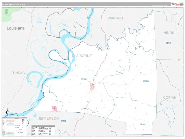 Claiborne County, MS ZIP Code Wall Map, Classic style