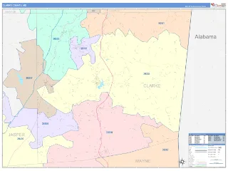 Clarke County, MS ColorCast style ZIP Code wall map