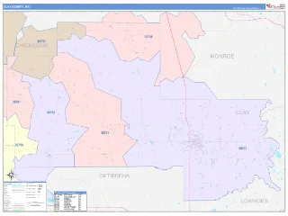 Clay County, MS ColorCast style ZIP Code wall map