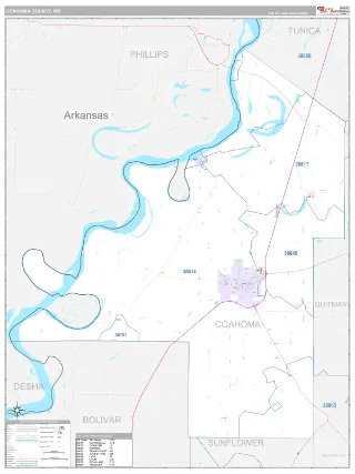 Coahoma County, MS Classic style ZIP Code wall map