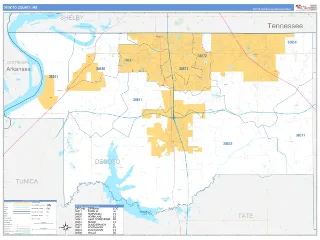 DeSoto County, MS Business Reference style ZIP Code wall map