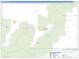 Franklin County, MS Business Reference style ZIP Code wall map