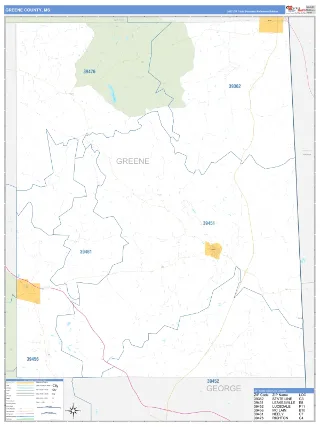 Greene County, MS Business Reference style ZIP Code wall map