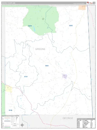 Greene County, MS Classic style ZIP Code wall map