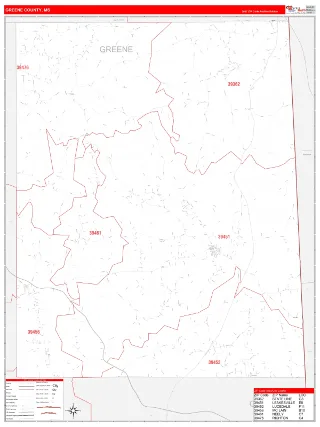 Greene County, MS RedLine style ZIP Code wall map