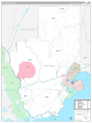 Hancock County, MS Classic style ZIP Code wall map