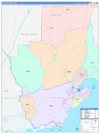 Hancock County, MS ColorCast style ZIP Code wall map