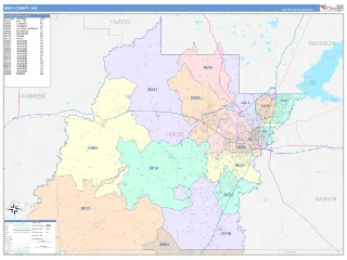 Hinds County, MS ColorCast style ZIP Code wall map