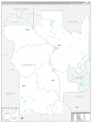 Humphreys County, MS Classic style ZIP Code wall map