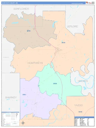 Humphreys County, MS ColorCast style ZIP Code wall map