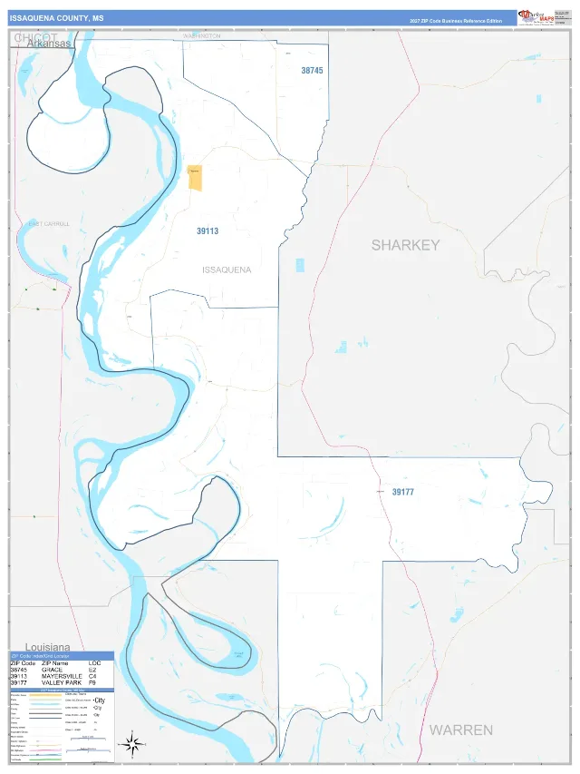 Issaquena County, MS ZIP Code Wall Map, Business Reference style