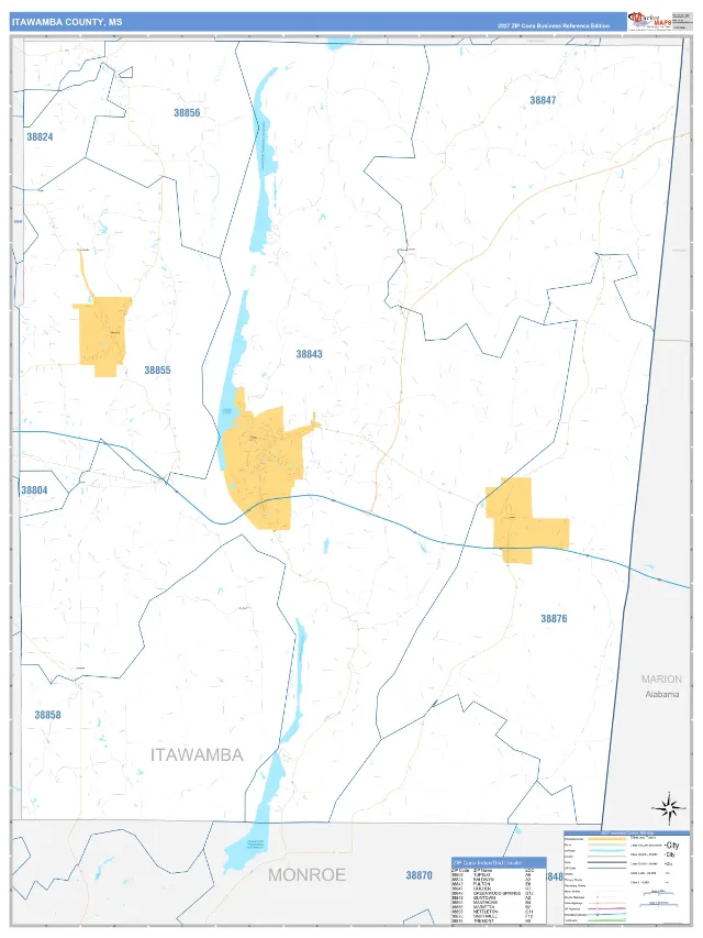 Itawamba County, MS ZIP Code Wall Map, Business Reference style