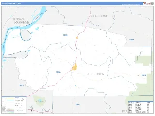 Jefferson County, MS Business Reference style ZIP Code wall map