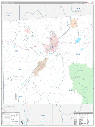 Jones County, MS Classic style ZIP Code wall map