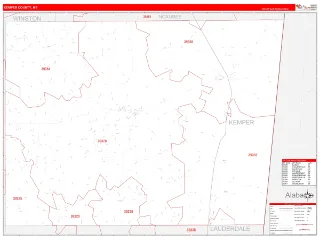 Kemper County, MS RedLine style ZIP Code wall map